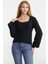 Kare Yaka Geniş Kol Triko Kazak - Siyah 2