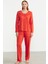 Düğme Kapamalı Rahat Kalıp Pijama Takım - Mercan 1