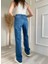 2020 Kadın Likrasız Palazzo Jeans Kot Denim Pantolon - Mavi 4