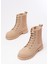 2051-298 Bej Düz Topuklu Bağcıklı Lastikli Günlük Kadın Bot 5
