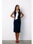 Fularlı Kolsuz Tüvit Elbise - Lacivert 1