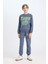 Erkek Çocuk 2'li Takım Bisiklet Yaka Baskılı Sweatshirt Beli Lastikli Jogger Eşofman Altı D3563A824WN 1