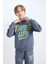 Erkek Çocuk 2'li Takım Bisiklet Yaka Baskılı Sweatshirt Beli Lastikli Jogger Eşofman Altı D3563A824WN 3