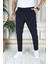 Erkek Lacivert Italyan Kesim Esnek Slim Fit Likralı Lastikli Duble Paça Kumaş Pantolon Okul 1
