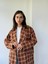90'lar Retro Model Oversize Tasarım Ekose Ceket Kadın Açık Kahve 3