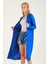 Kadın Oversize Cepli Uzun Hırka Saks Mavi 3