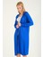 Kadın Oversize Cepli Uzun Hırka Saks Mavi 4
