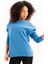 Bisiklet Yaka Nakışlı Şardonlu Içi Polarlı Mavi Kadın Sweatshirt - Rigil 6
