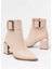 DNZ-400 Bej Toka Aksesuarlı Topuklu Fermuarlı Günlük Kadın Bot 1