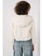 Kadın Ekru Fermuarlı Kapüşonlu Astarlı Peluş Crop Ceket HZL25W-BD151931 5