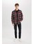 Regular Fit Polo Yaka Kareli Flanel Uzun Kollu Gömlek E0989AX24WN 2