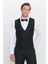 Slim Fit Dar Kesim Kırlangıç Yaka Desenli Yelekli Smokin Takım 5