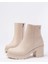 767-3020 Bej Fermuarlı Kalın Topuklu Günlük Kadın Bot 4