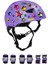 Lila Çocuk Kaskı Spor Yıldızlar ve Harfler Stickerlı Koruyucu Kask Lila Mor Dirseklik Seti 1