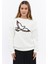 Kadife Kuş Desenli Şardonlu (Içi Polarlı) Ekru Regular Fit Bisiklet Yaka Kadın Sweatshirt 1