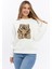 Kadife Ayıcıklar Desenli Şardonlu (Içi Polarlı) Ekru Regular Fit Bisiklet Yaka Kadın Sweatshirt 1