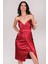 Minella Straplez Pileli Kısa Abiye Elbise KIRMIZI 3