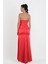 Detmers Yanı Tül Taşlı Çapraz Bağcıklı Straplez Uzun Abiye Elbise KIRMIZI 4