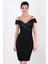 Odolina Ince Askılı Kruvaze Kayık Yaka Kısa Abiye Elbise Siyah 1