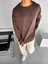 Erkek Oversize Basic Uzun Kollu Sweatshirt Kahverengi 2