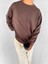 Erkek Oversize Basic Uzun Kollu Sweatshirt Kahverengi 3
