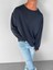 Erkek Oversize Basic Uzun Kollu Sweatshirt Lacivert 1