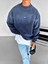 Erkek Rahat Kalıp Baskılı Yuvarlak Yaka Sweatshirt Mavi 1