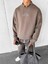 Erkek Oversize Yuvarlak Yaka Nakışlı Sweatshirt Kahverengi 1