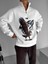 Erkek Rahat Kalıp Baskılı Yarım Fermuarlı Sweatshirt Ekru 1