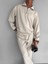 Erkek Oversize Yarım Fermuarlı Esnek Sweatshirt Bej 2