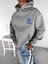 Erkek Oversize Baskılı Kapüşonlu Sweatshirt Gri 1