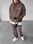 Erkek Oversize Basklı Yıkamalı Hoodie Kahverengi 1