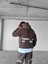 Erkek Oversize Basklı Yıkamalı Hoodie Kahverengi 2