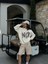 Kadın Ekru Leopar Nakışlı Şardonlu 3 Iplik Pamuk Sweatshirt 28049 3