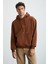 Epıc Erkek Yumusaçık Kumaşlı Nakış Detaylı Kapüşonlu Kordonlu Regular Acı Kahve Sweatshirt 1