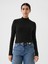 Kadın Siyah Modern Fitilli Crop Balıkçı Yaka T-Shirt 1