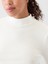 Kadın Kırık Beyaz Modern Fitilli Crop Balıkçı Yaka T-Shirt 3