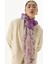 Ivy Çizgi Yaprak Desen Lila Pamuklu Şal 1