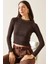 Kahverengi Zincir Detaylı Kaşkorse Crop Bluz 5KXK2-49010-18 1