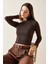 Kahverengi Zincir Detaylı Kaşkorse Crop Bluz 5KXK2-49010-18 5