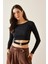 Siyah Halka Detaylı Kaşkorse Crop Bluz 5KXK2-49014-02 3