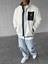Erkek Oversize Peluş Mont Sweatshirt Ceket Beyaz 1