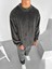 Erkek Oversize Yuvarlak Yaka Fitilli Kadife Sweatshirt Füme 1