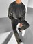 Erkek Oversize Yuvarlak Yaka Fitilli Kadife Sweatshirt Füme 2