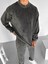 Erkek Oversize Yuvarlak Yaka Fitilli Kadife Sweatshirt Füme 3