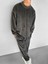 Erkek Oversize Yuvarlak Yaka Fitilli Kadife Sweatshirt Füme 4