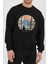 Kedi Dağ Baskılı Siyah Unisex Kadın Erkek Pamuklu Sweatshirt CU205 1
