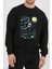 Yıldızlı Gece "starry Night" Kuru Kafa Baskılı Siyah Unisex Kadın Erkek Pamuklu Sweatshirt CU198 1