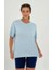 Kadın Bebe Mavisi Baskısız Basıc Pamuklu Oversize T-Shirt 2