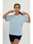 Kadın Bebe Mavisi Baskısız Basıc Pamuklu Oversize T-Shirt 3
